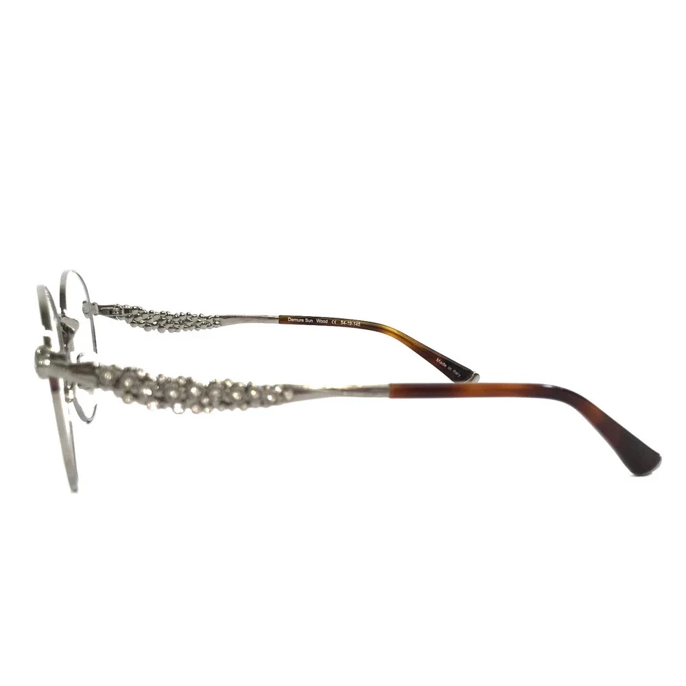 Judith Leiber Eyeglasses Frames Demure Sun Wood Silver Sparkly Crystal 54-19-145